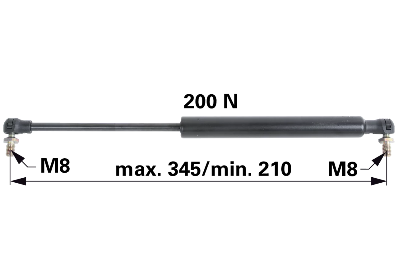 Gasdruckfeder für Türe, 200 N, Länge 345 mm GartenShop24 - Hochwertige Gartengeräte