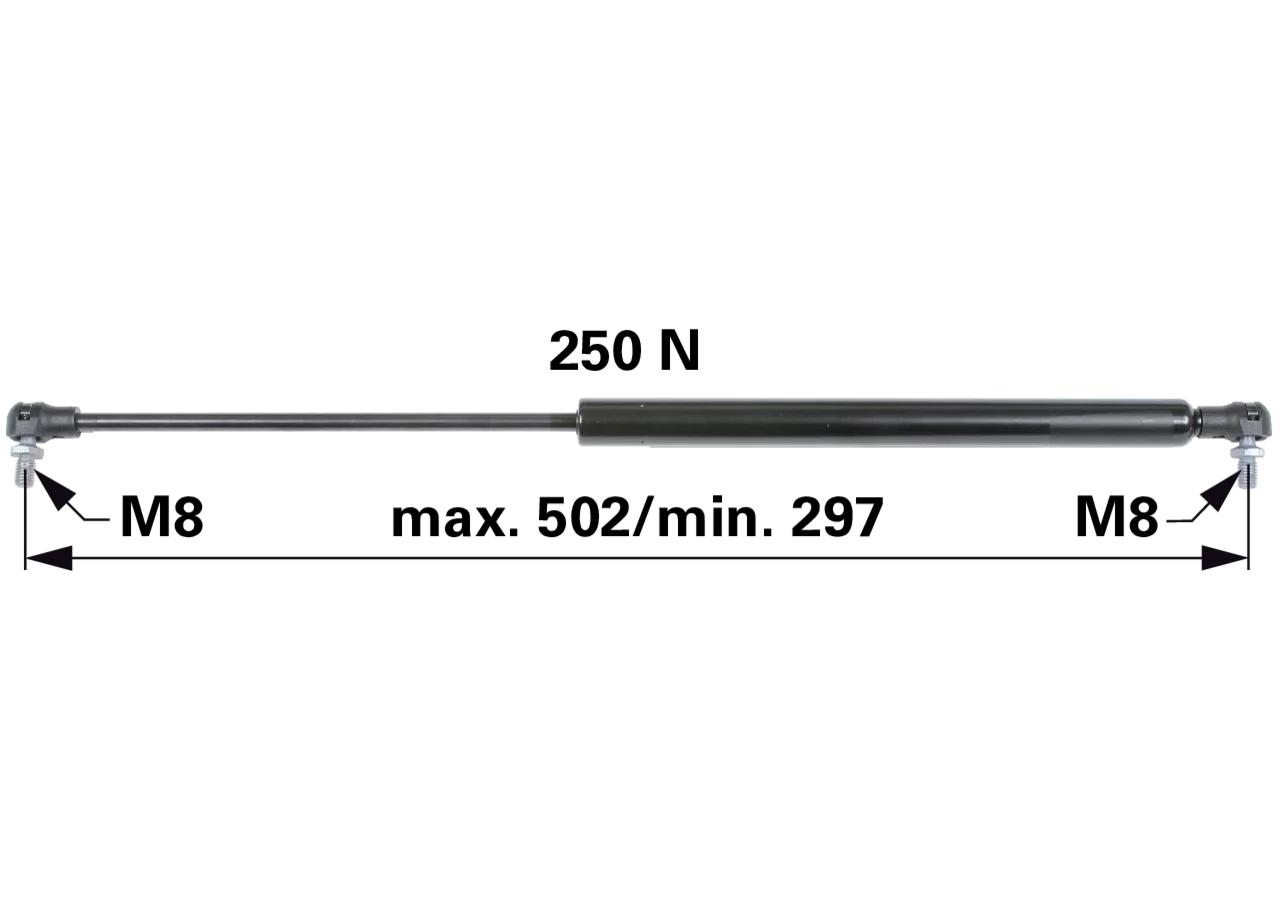 Gasdruckfeder für Heckscheibe 250 N, Länge 502 mm – Ersatz für Valtra V32995000 GartenShop24 - Hochwertige Gartengeräte
