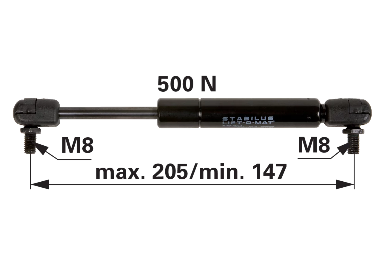 Stabilus Gasdruckfeder für Türe 500 N Länge 205 mm Stabilus
