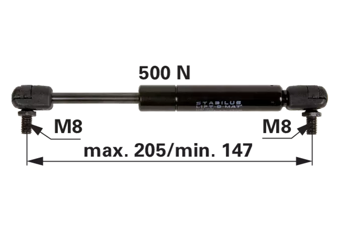 Stabilus Gasdruckfeder für Türe 500 N Länge 205 mm Stabilus