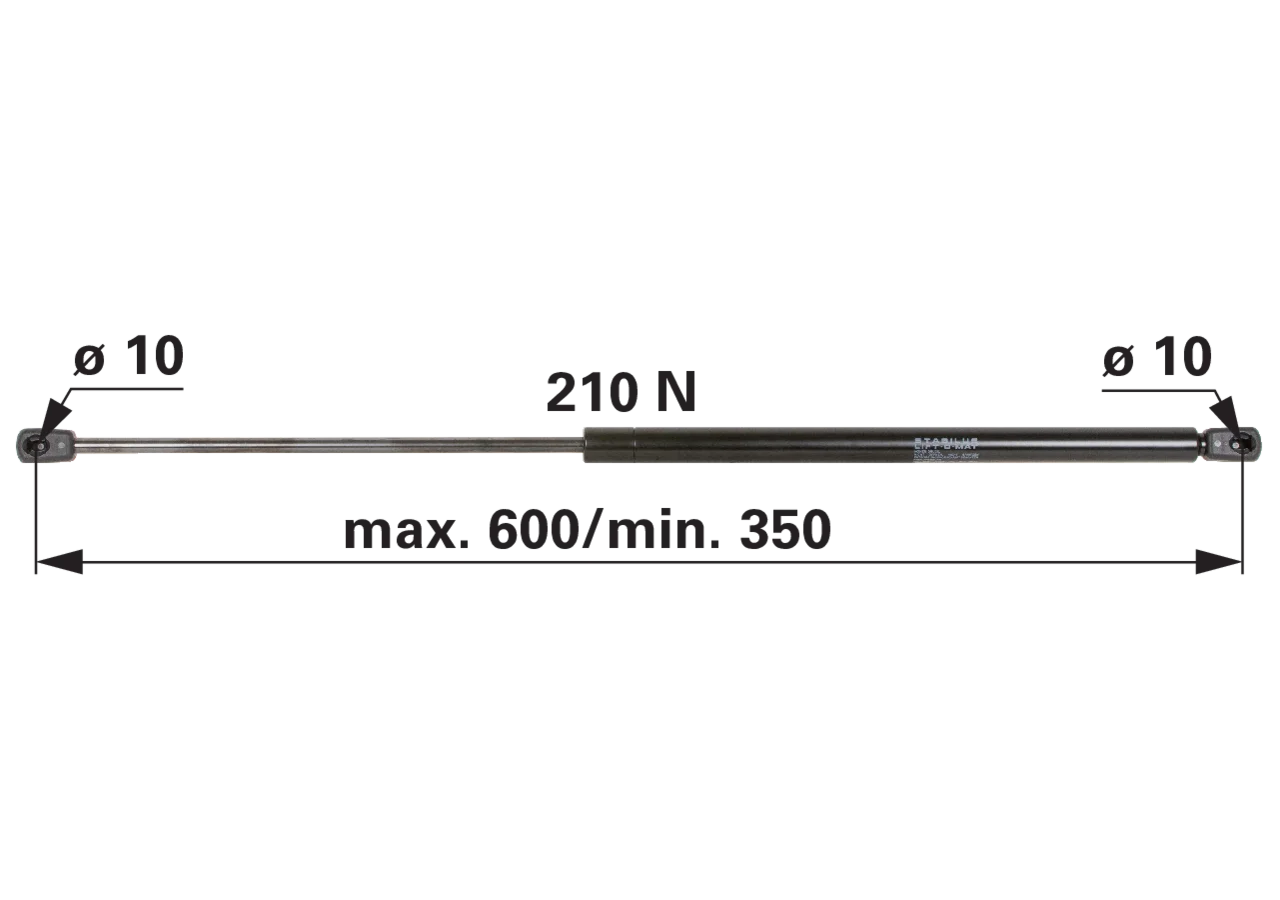 Stabilus Gasdruckfeder für Front- und Heckscheibe 210 N, Länge 600 mm, anstelle Fendt X800420490000 Stabilus