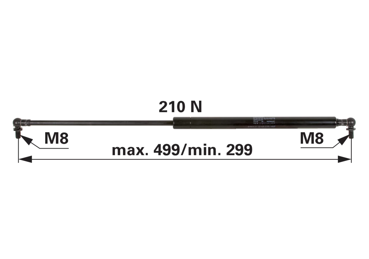 Stabilus Gasdruckfeder für Türe 210 N Länge 499 mm Stabilus