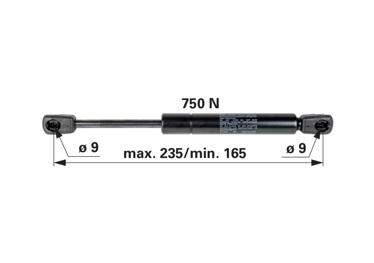 Stabilus Gasdruckfeder für Türe, 750 N, Länge 235 mm Stabilus