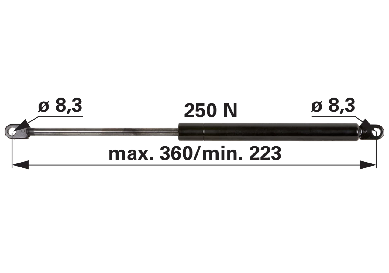 Stabilus Gasdruckfeder 250 N, Länge 360 mm, anstelle von Mauser 6-100.25.360 Stabilus