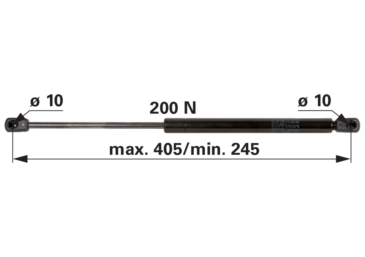 Stabilus Gasdruckfeder für Heckscheibe, 200 N, Länge 405 mm – passend für Fendt H205810050100 Stabilus