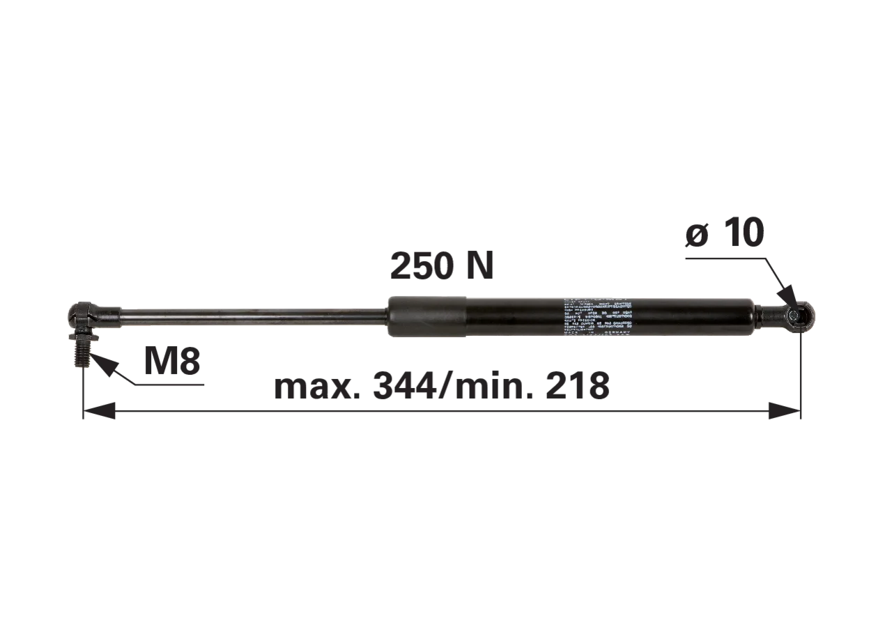 Stabilus Gasdruckfeder für Türe, 250 N, Länge 344 mm, anstelle von Valtra V31517920 Stabilus