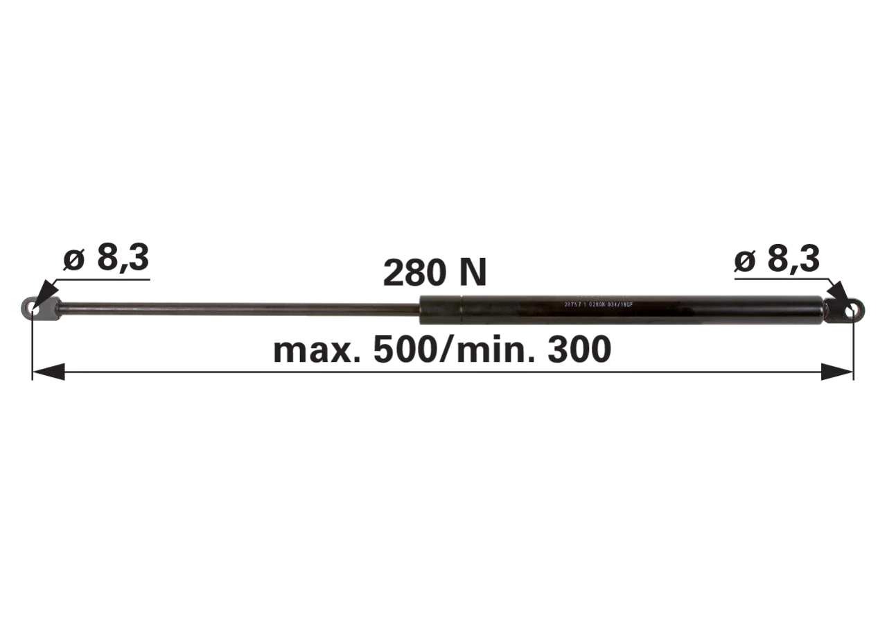 Stabilus Gasdruckfeder 280 N, Länge 500 mm anstelle von Mauser 6-100.28.500 Stabilus