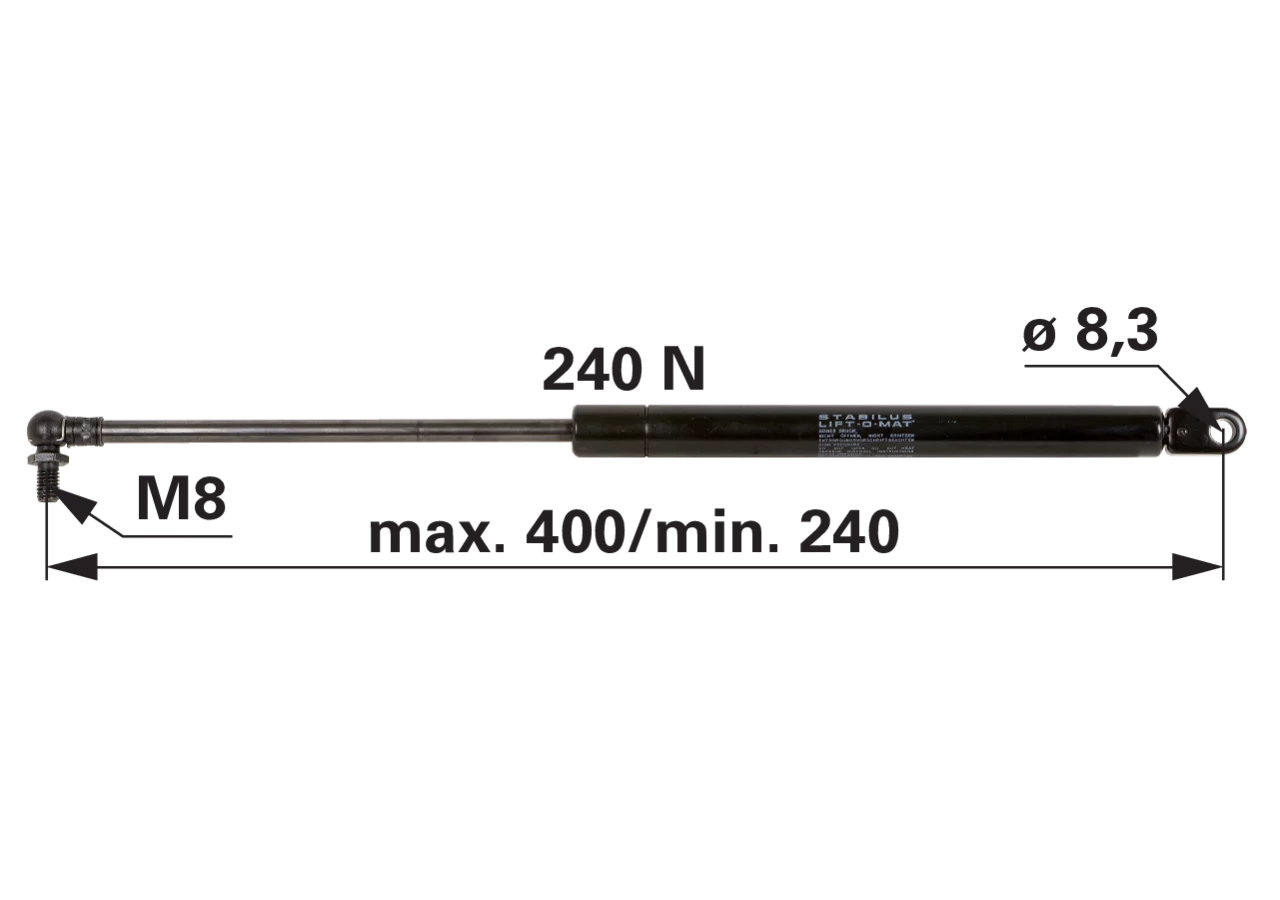 Stabilus Gasdruckfeder für Heckscheibe, 240 N, 400 mm – anstelle von Fritzmeier 623463 Stabilus