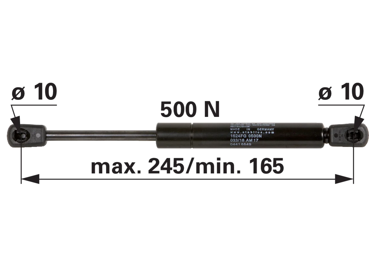 Stabilus Gasdruckfeder für Türe, 500 N, Länge 245 mm, anstelle von Deutz-Fahr 04428681 Stabilus