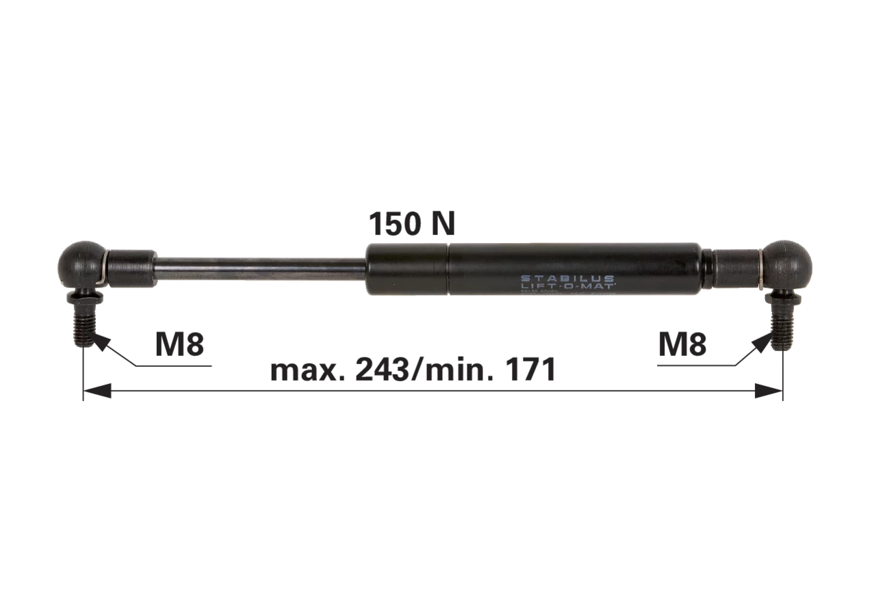 Stabilus Gasdruckfeder für Türe 150 N, Länge 243 mm, anstelle von Case IH 1284622C1 Stabilus
