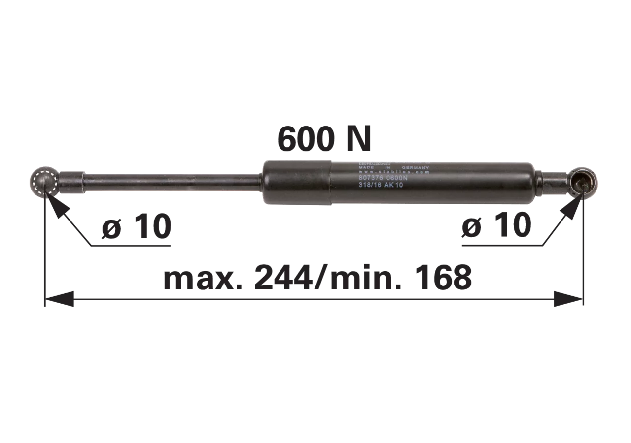 Stabilus Gasdruckfeder 600 N, Länge 244 mm – Ersatz für Massey Ferguson 4347981M1 Stabilus