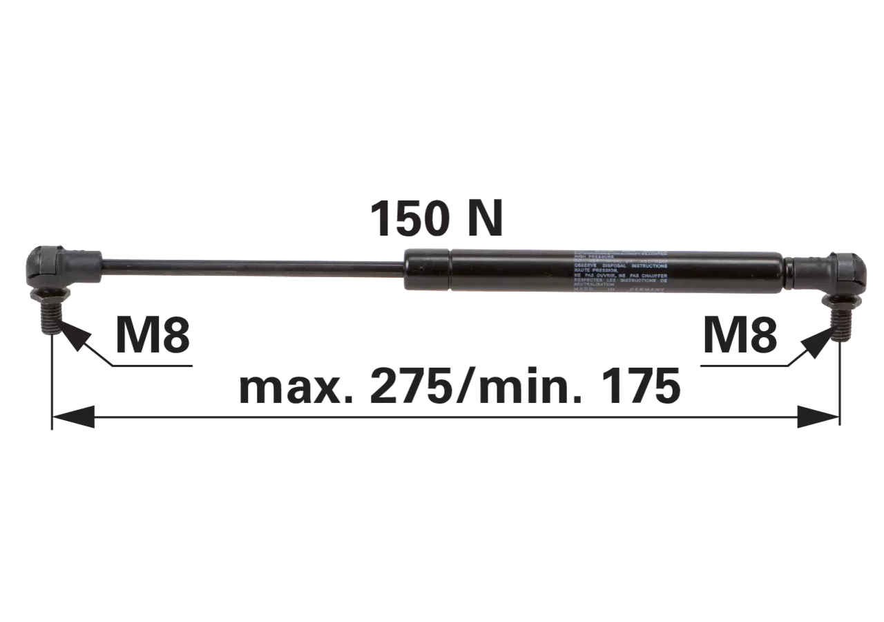 Stabilus Gasdruckfeder 150 N, Länge 275 mm – Ersatz für Zetor 10368916 Stabilus