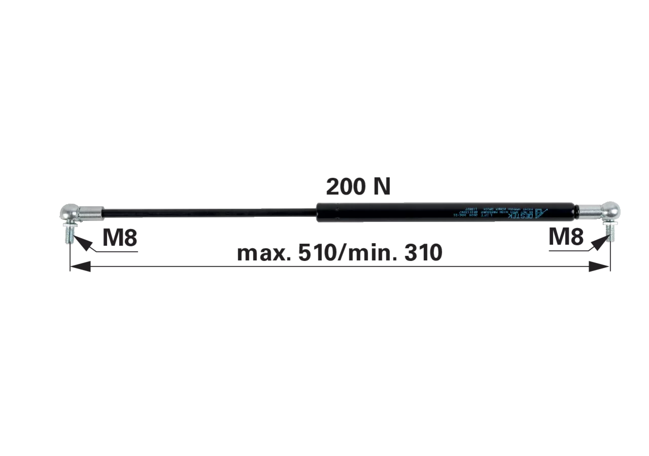 Gasdruckfeder für Front- und Heckscheibe 200 N, 515 mm – anstelle Deutz-Fahr 04357776 GartenShop24 - Hochwertige Gartengeräte