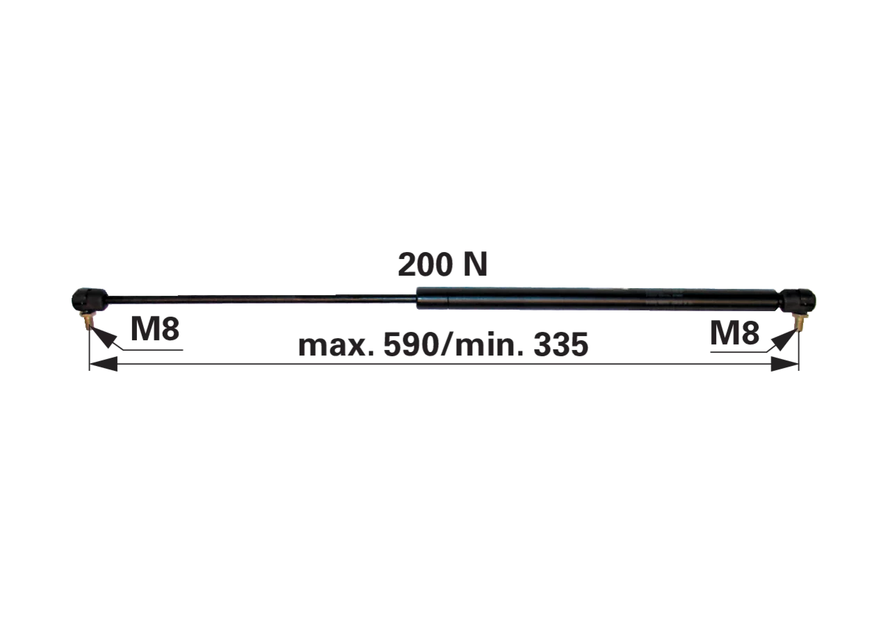 Gasdruckfeder für Front- und Heckscheibe, 200 N, Länge 590 mm GartenShop24 - Hochwertige Gartengeräte