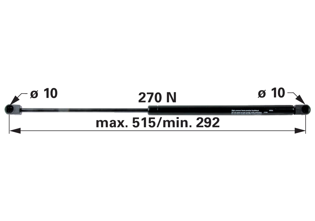 Gasdruckfeder für Heckscheibe 270 N, 515 mm, anstelle von SLH 0.9233.167.4 GartenShop24 - Hochwertige Gartengeräte