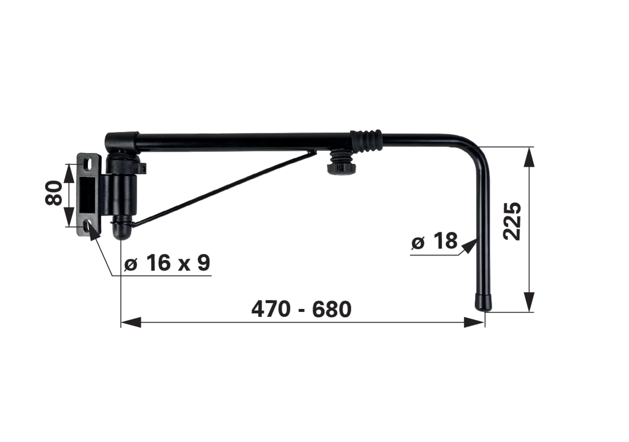Teleskop-Spiegelhalter rechts, Länge 470-680 mm GartenShop24 - Hochwertige Gartengeräte