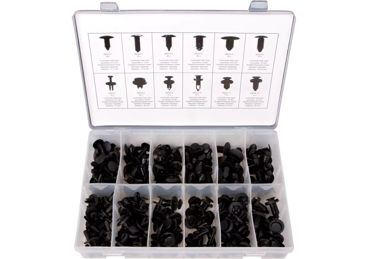 Sortiment Clip-Befestigung S8033 – 20 x Ø 6,3 x 17,0 mm GartenShop24 - Hochwertige Gartengeräte