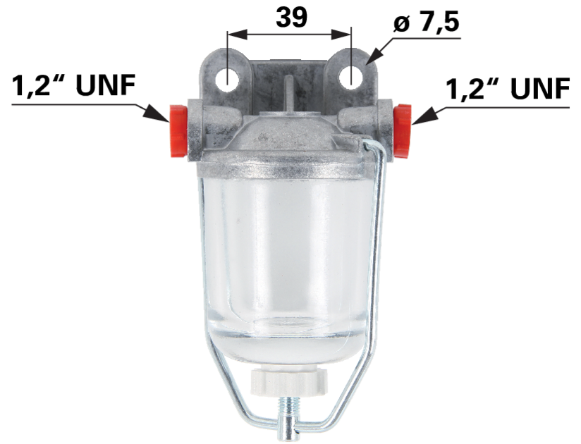 Vorfilter für Perkins – Durchfluss von links nach rechts – Anschlussgewinde 1/2" UNF GartenShop24 - Hochwertige Gartengeräte