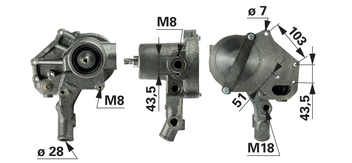 Wasserpumpe mit Dichtung anstelle von Massey Ferguson V837079898 GartenShop24 - Hochwertige Gartengeräte