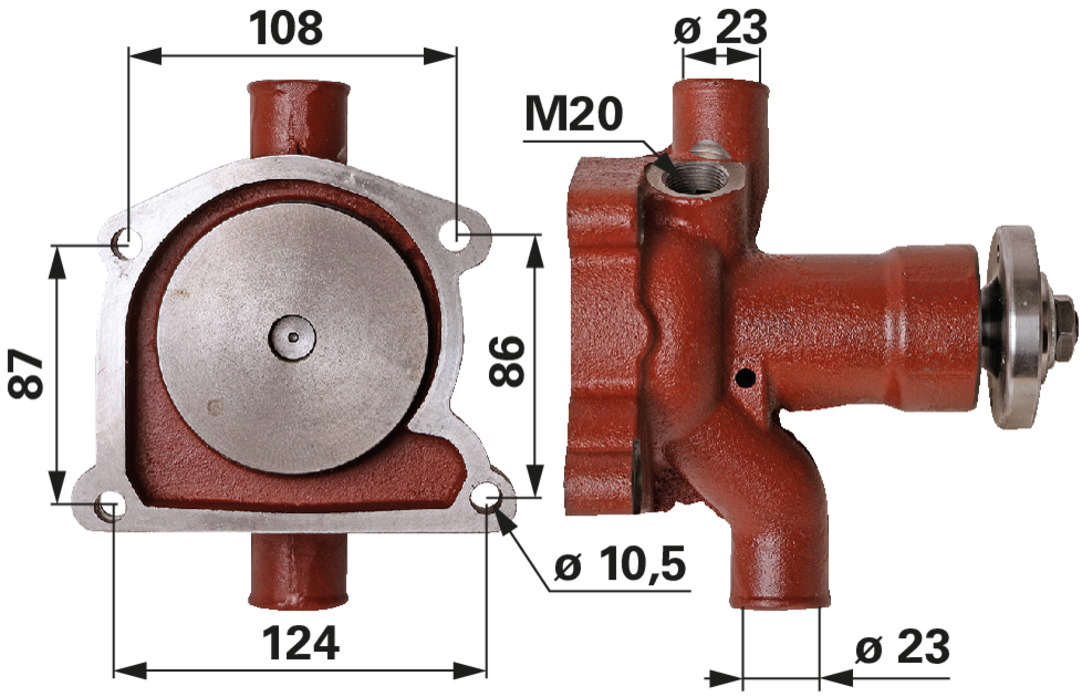 Wasserpumpe mit Dichtung anstelle von Zetor 69010656 GartenShop24 - Hochwertige Gartengeräte