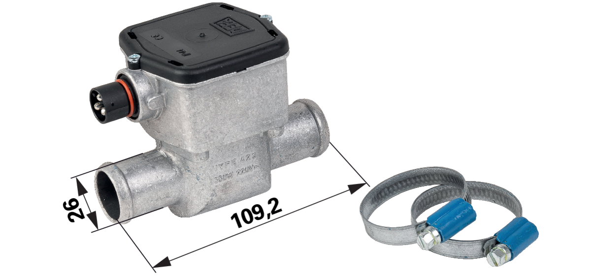 DEFA Heizelement Schlauchdurchmesser 26–28 mm mit Thermostat 80°C DEFA