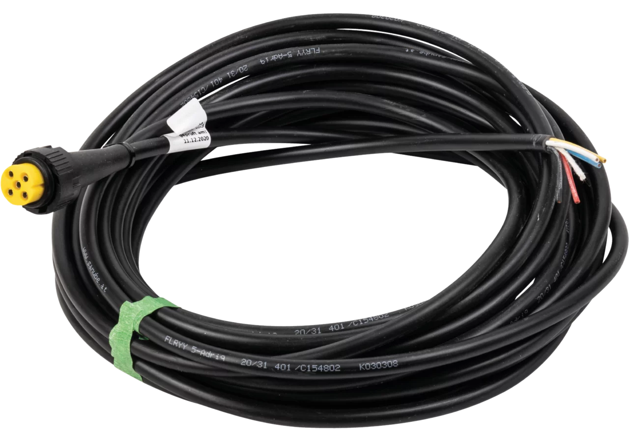 Anschlusskabel gelb, links, 5polig, Bajonett Buchse, 10 m open end Kabel Sanube