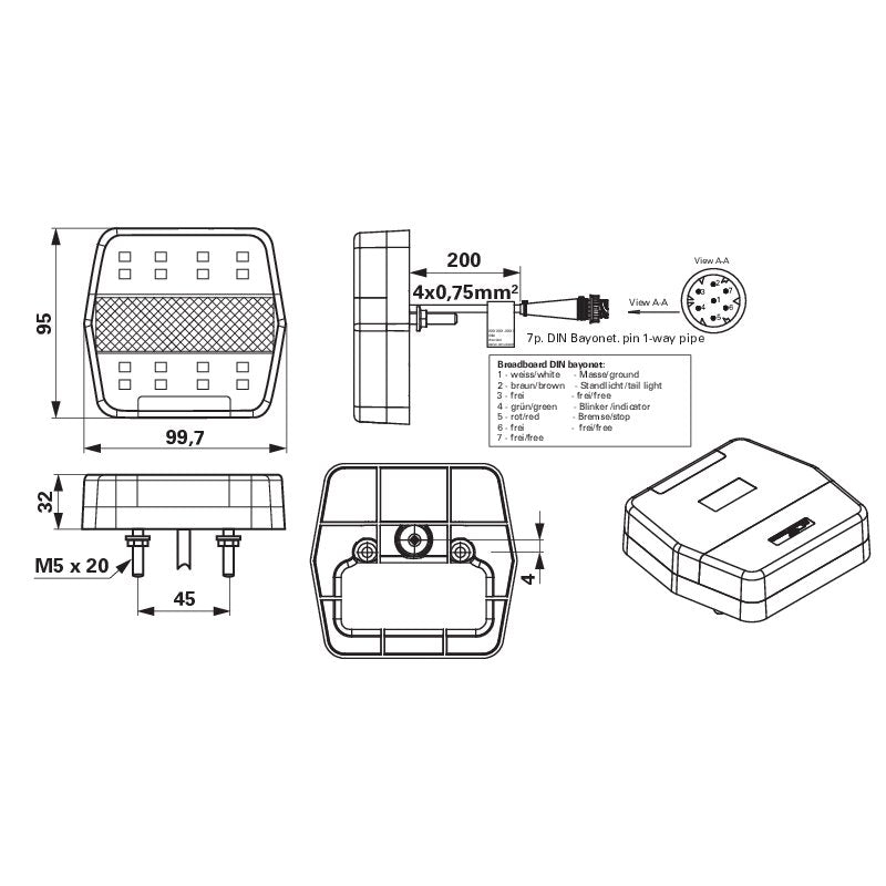 Sanube LED Rueckleuchte Blink- Brems- Schlussleuchte, ohne KZ Rom IV, 7 polig 3H3158-100 – mit integrierter Blinkerüberwachung