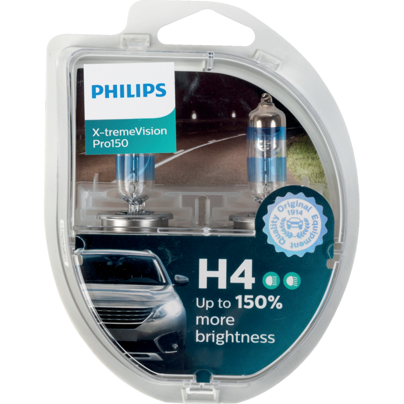 Philips Halogenlampe H4, 12 V, 60/55 W, P43t, Xtreme Vision