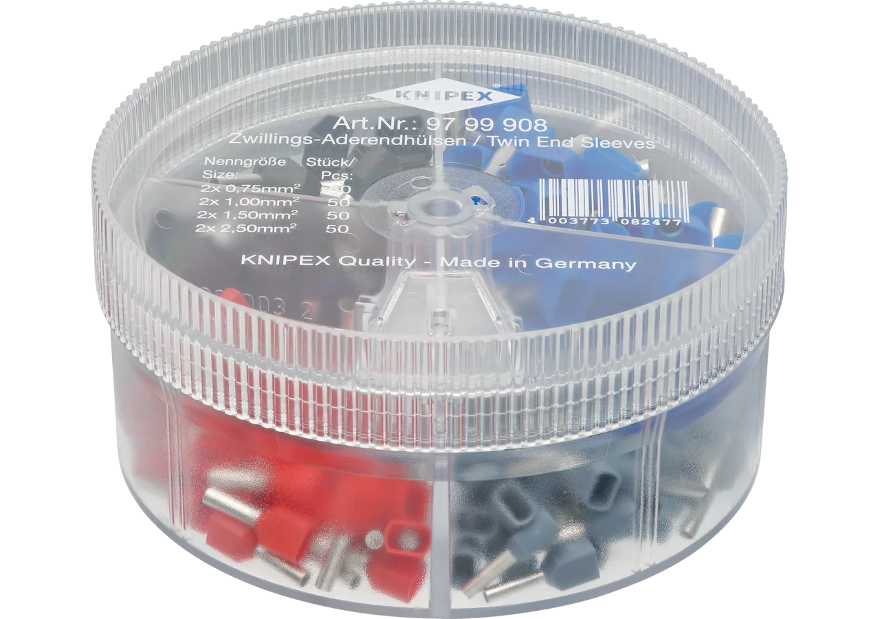 Sortimentsbox 200 Twin-Aderendhülsen 4-teilig 0,75/1/1,5/2,5 mm² Knipex