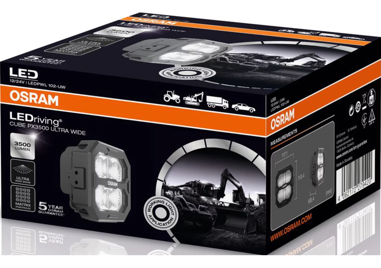 LED Arbeitsscheinwerfer 12 / 24 V, 3500 lm, R10, Cube PX3500 Ultra Wide Osram