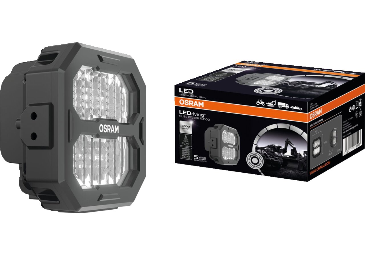 LED Arbeitsscheinwerfer 12 / 24 V, 3500 lm, R10, Cube PX3500 Flood Osram