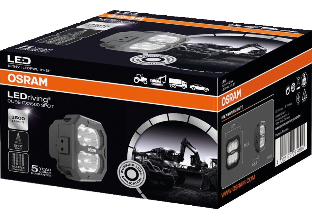 LED Arbeitsscheinwerfer 12 / 24 V, 3500 lm, R10, Cube PX3500 Spot Osram