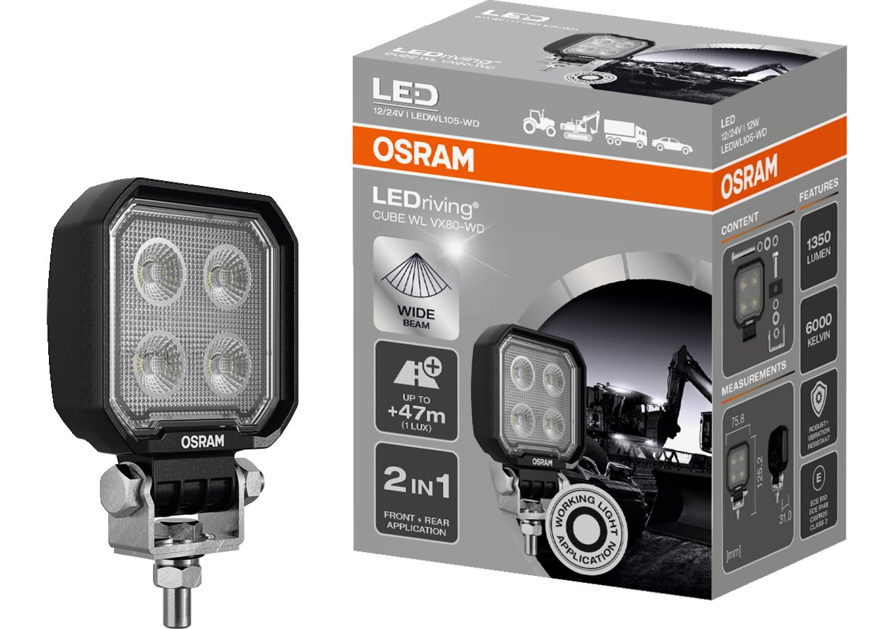 LED Arbeitsscheinwerfer 12 / 24 V, 1350 lm, R10, R148, Cube WL VX80-WD Osram