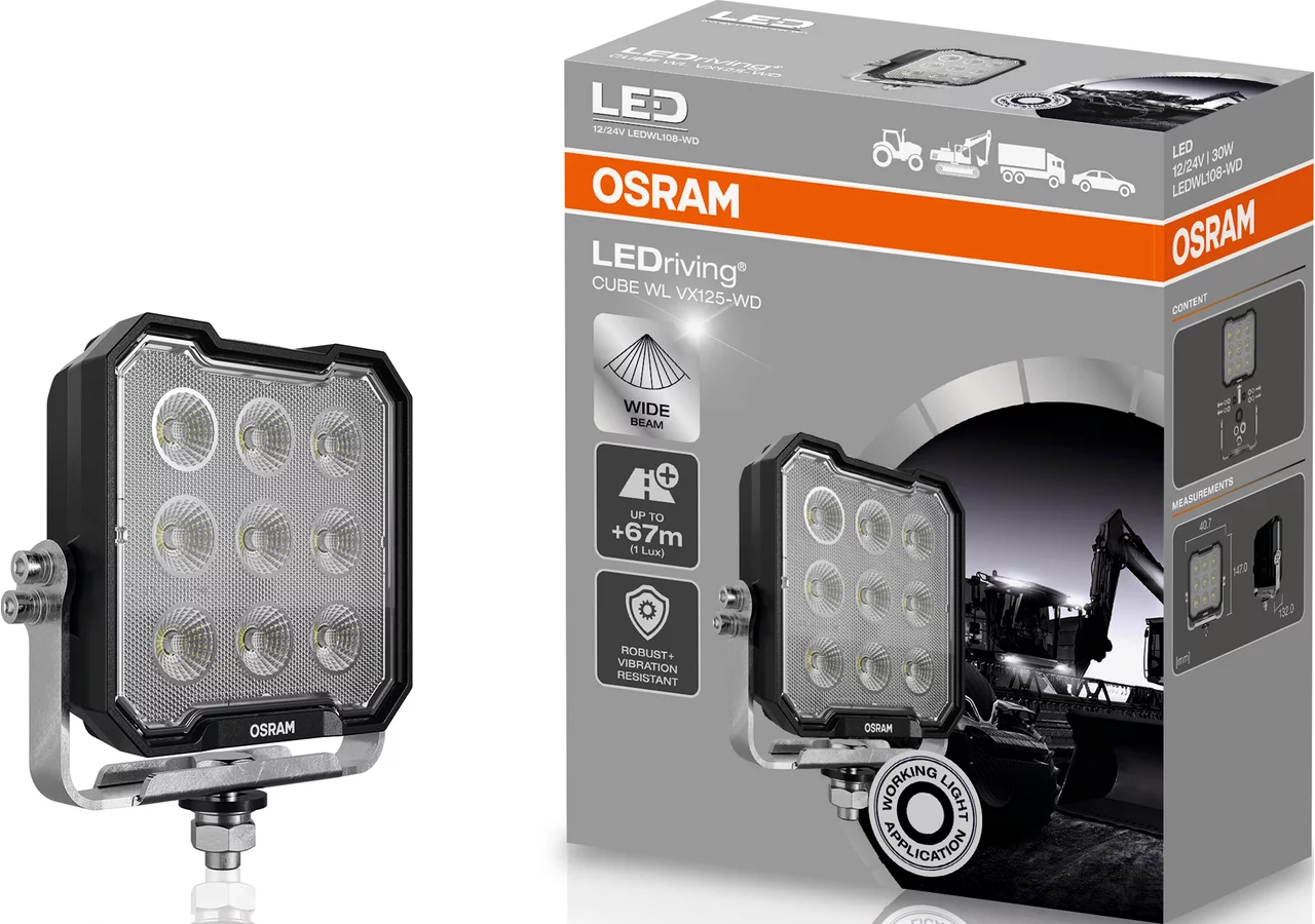 LED Arbeitsscheinwerfer 12 / 24 V, 3000 lm, R10, Cube WL VX125-WD Osram