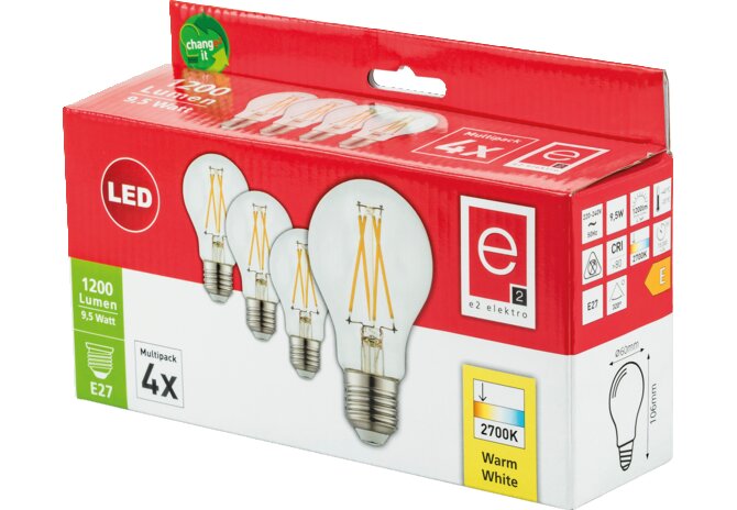 LED Lampe 9,5W, 1200lm, 2700k, 4-Stück E27 GartenShop24