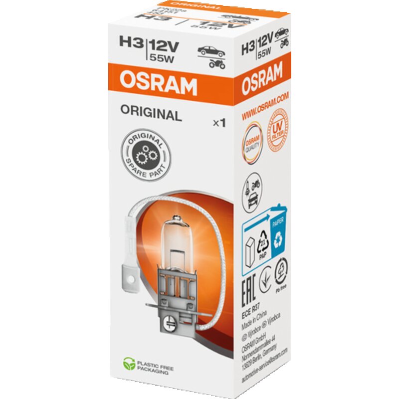 Osram Halogenlampe H3, 12 V, 55 W, PK22s