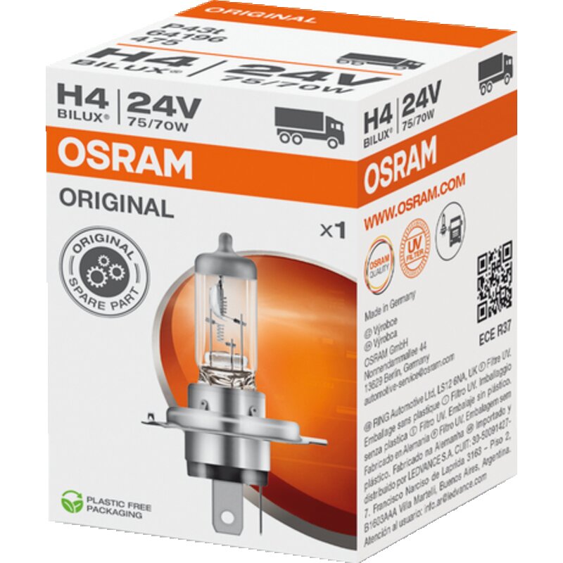 Osram Halogenlampe H4, 24 V, 75/70W, P43t