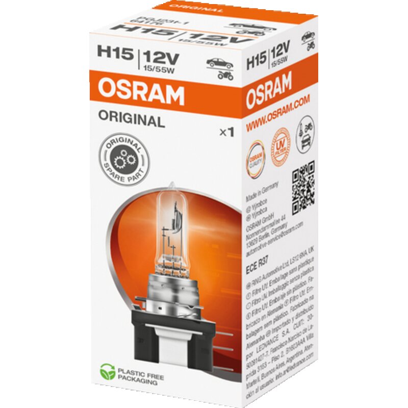 Osram Halogenlampe H15, 12 V, 15/55 W, PGJ23t-1