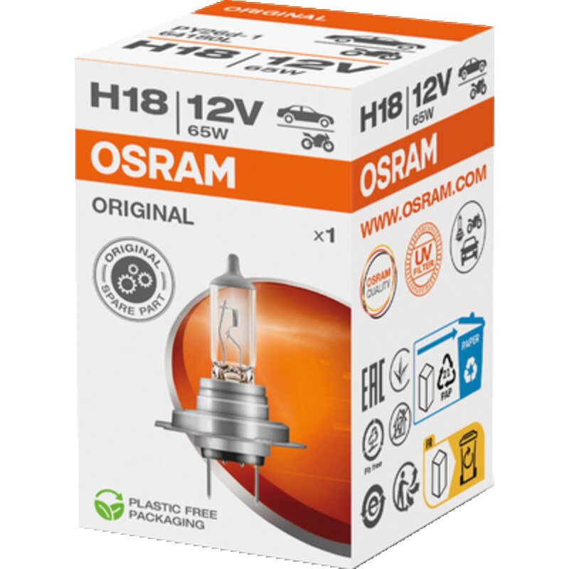 Osram Halogenlampe H18, 12 V, 65 W, PY26D-1