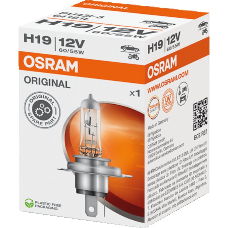 Osram Halogenlampe H19, 12 V, 65/55 W, PU43t-3