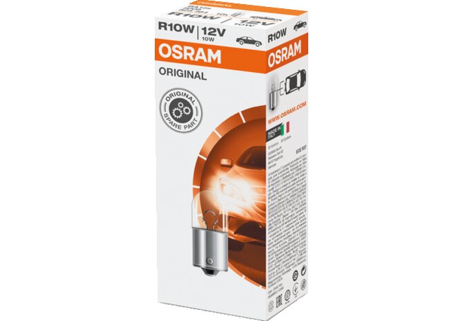 Kugellampe R10W, 12 V, 10 W, BA15s, 10 Stück Osram