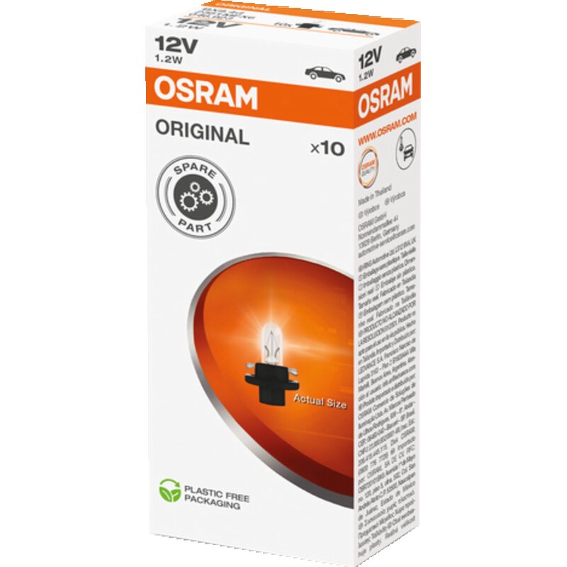 Osram Anzeigelampe 12 V, 1,2 W, BX8.4d, 10 Stück
