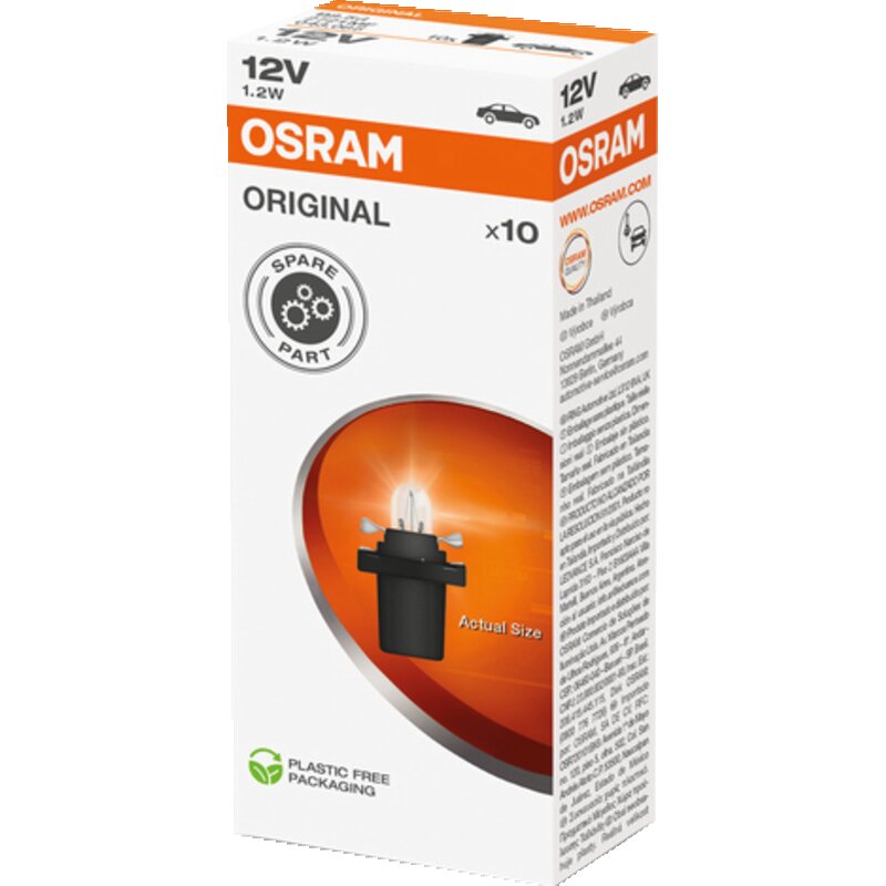 Osram Anzeigelampe 12 V, 1,2 W, B8.5d, 10 Stück