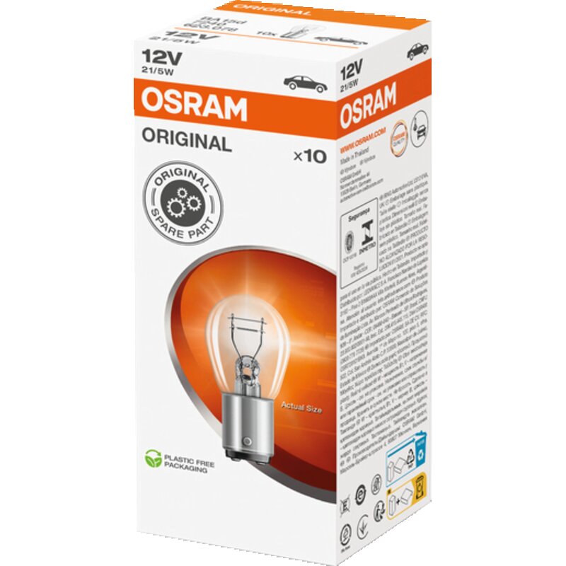 Osram Kugellampe 12 V, 21/5W, BA15d, 10 Stück