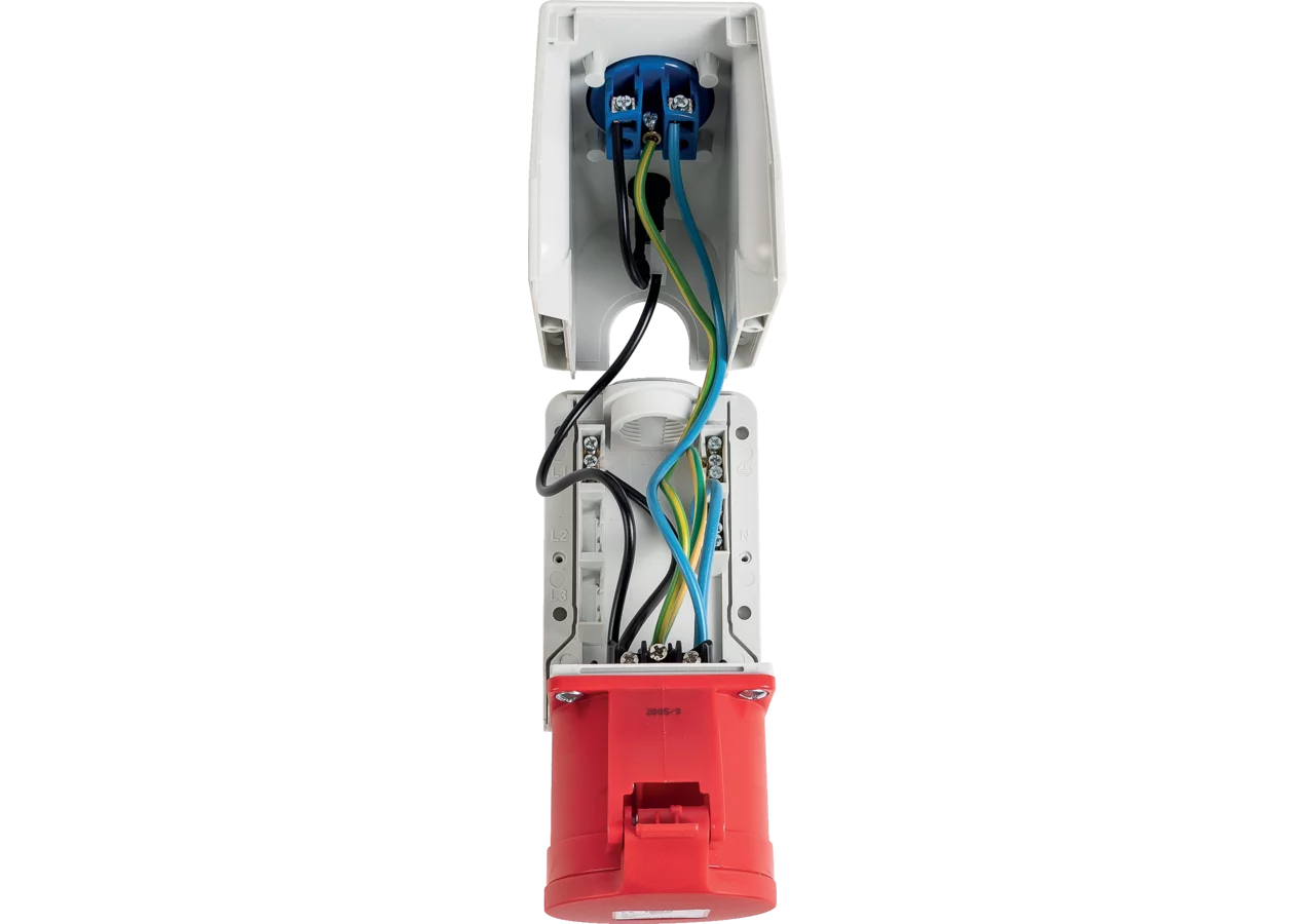 CEE Wandsteckdose Combo, rot, 32 A, 5-polig, 400 V (AT/DE) PCE