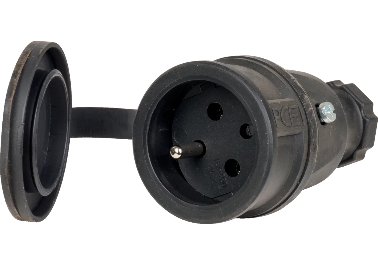 Steckkupplung schwarz, Vollgummi, 16 A, 2-polig, 250 V (BE/FR) PCE