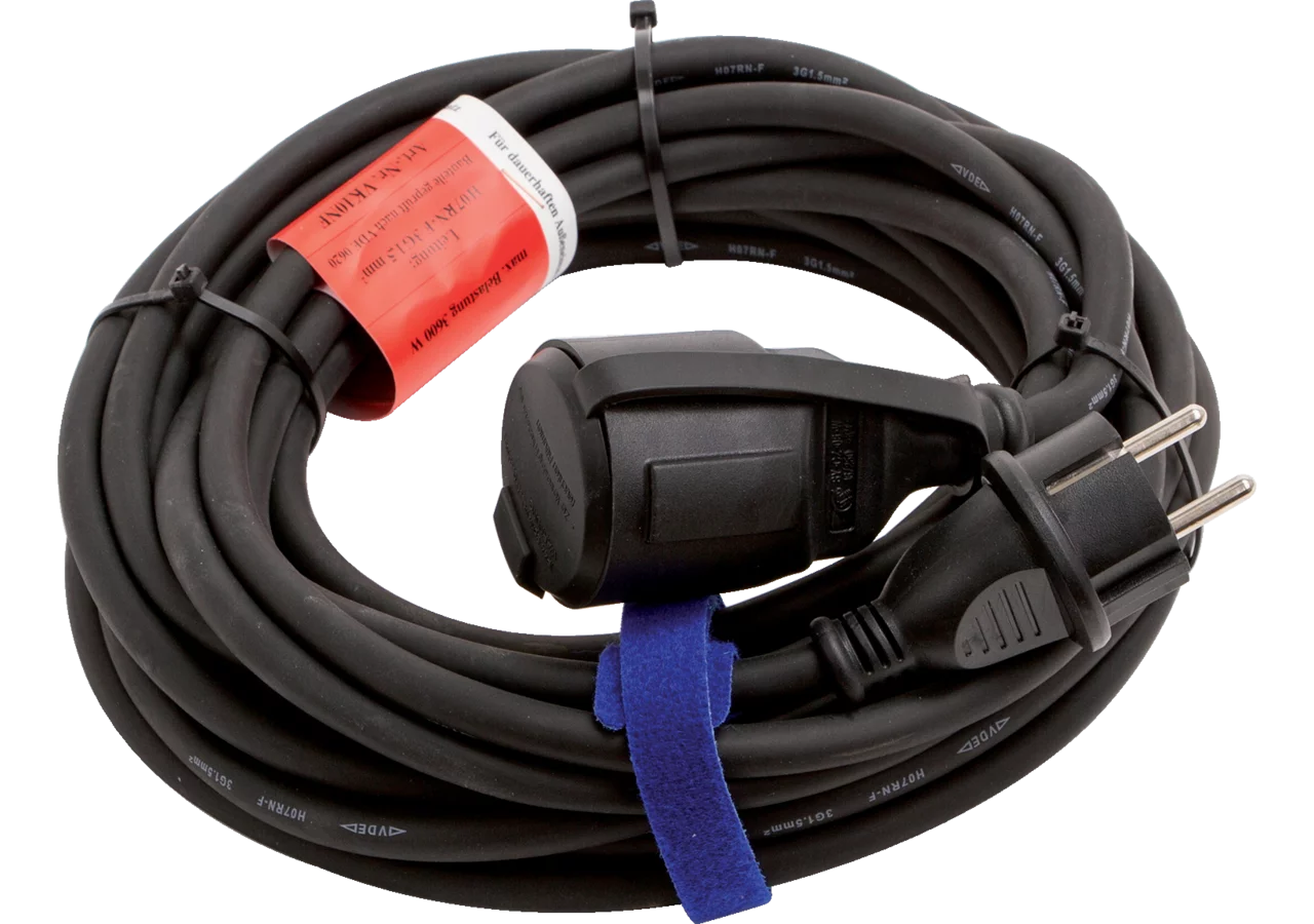 Verlängerungskabel schwarz, mit Stecker und Kupplung, 3 x 1,5 mm², L = 10 m Hedi