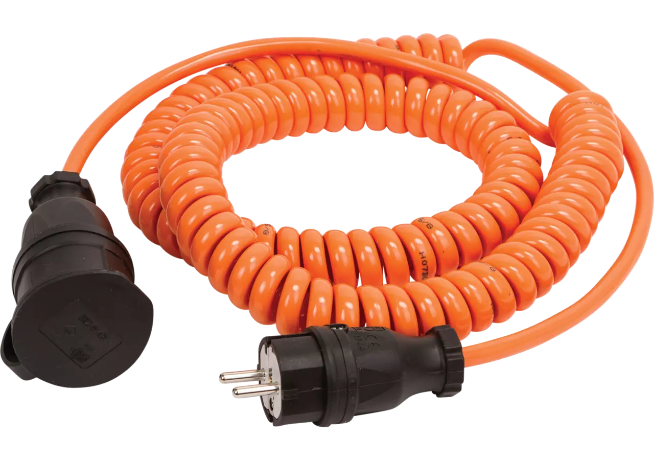 Verlängerungskabel gewendelt mit Stecker und Kupplung, L = 5 m Hedi