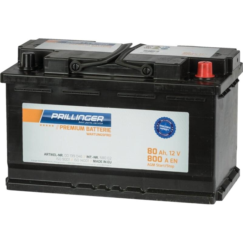 Prillinger Premium Batterie 12 V, 80 Ah, 800 A Premium AGM Start/Stop, 58002