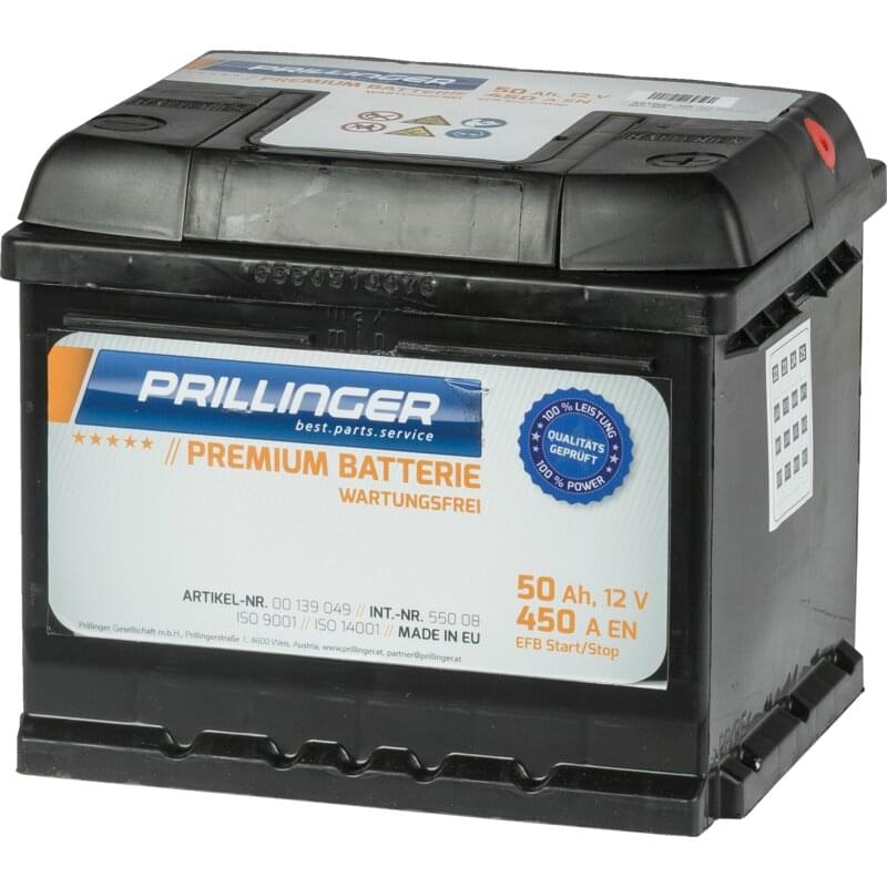 Prillinger Premium Batterie 12 V, 50 Ah, 450 A Premium EFB Start/Stop, 55008
